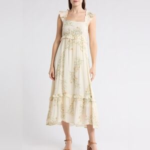 Blu Pepper Ivory Floral Ruffle Tiered Maxi Dress Size Large